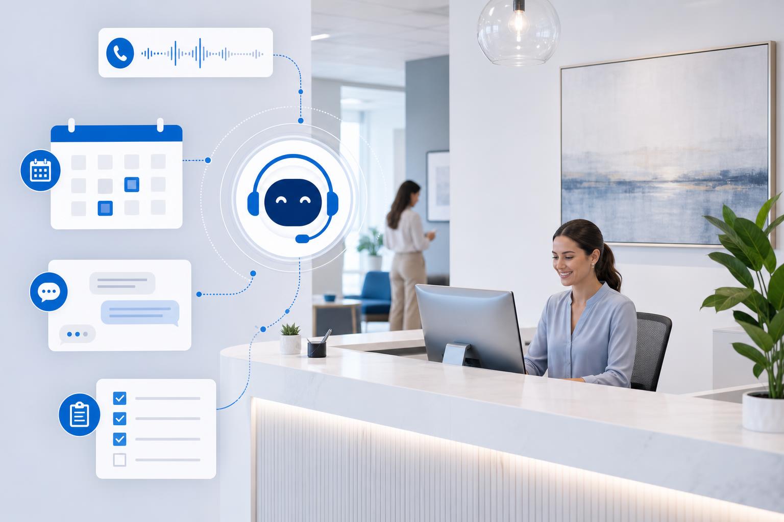 AI receptionist for small business handling calls, scheduling, questions, and intake