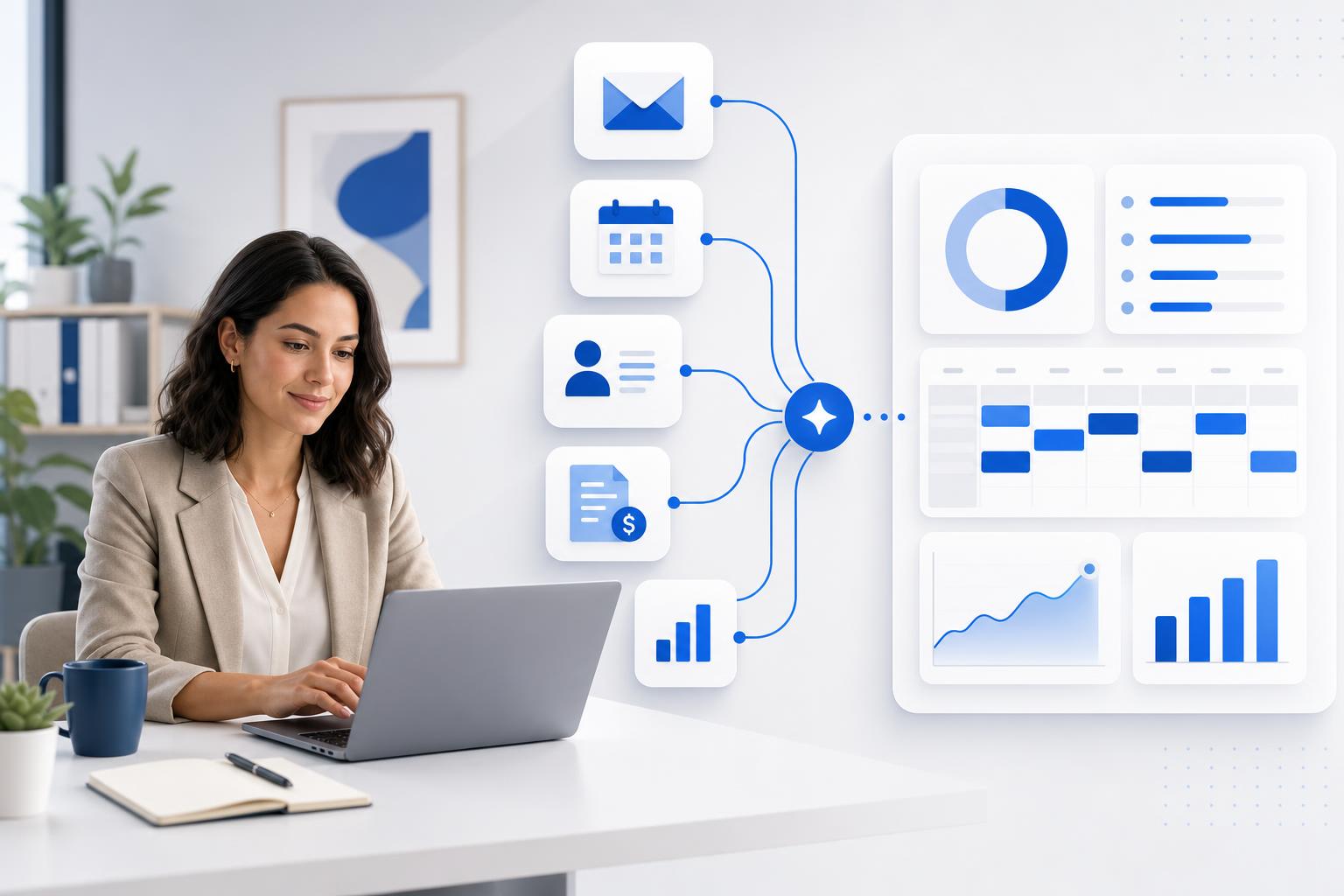 Small business owner using AI workflows to save time